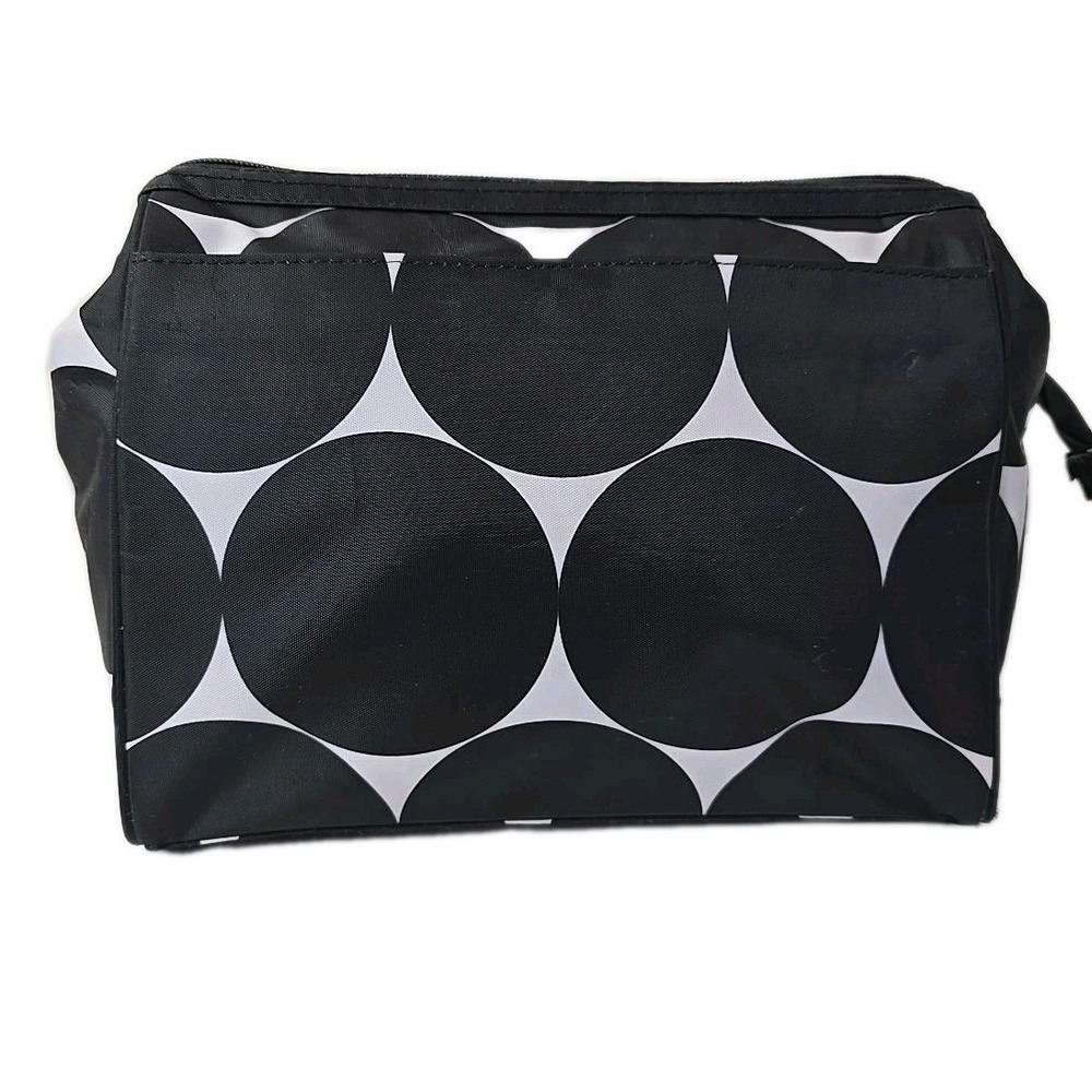 Thirty One Big Dots Black and White Zippered‎ Cosmetic Bag Travel Tote